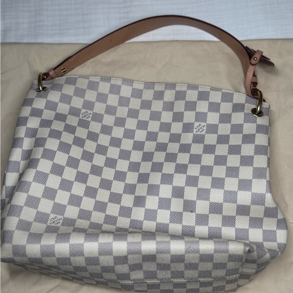Checkered Designer Handbag - Cream and Gray